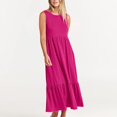 thumbnail image 4 of AherBiu Robes d'Été pour Femmes Décontractées Amples Sans Manches Robe Midi avec Poches Confortables à Volants Robes Soleil, 4 of 6
