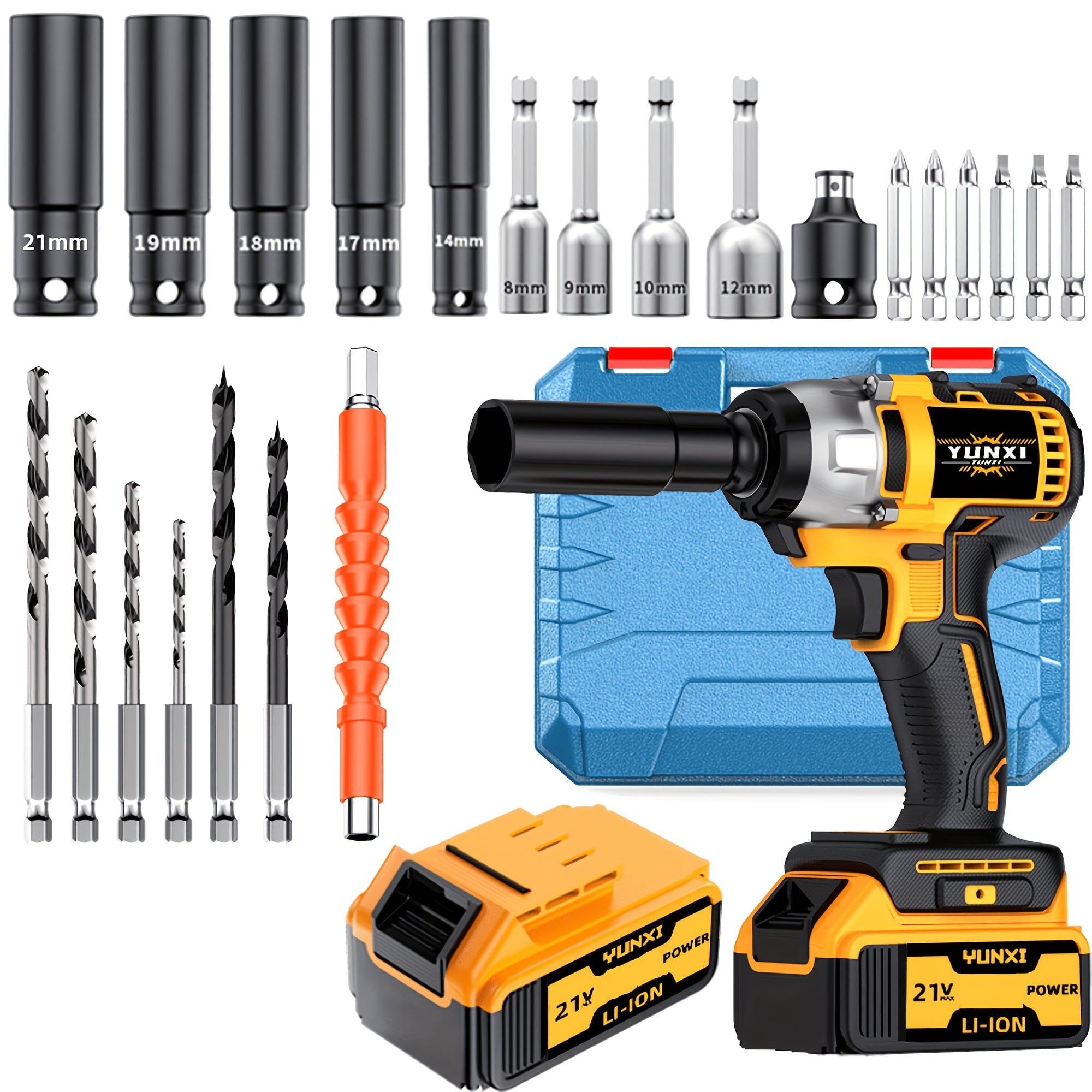 21V Brushless Cordless Impact Wrench & Drill Combo Kit, Wireless Power Tool Set for Car Home Repair Father's Day Gift