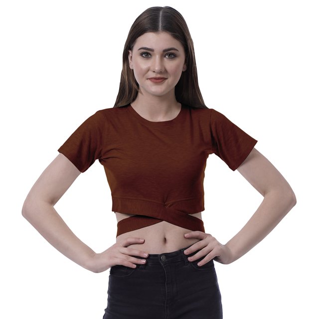 Moomaya Haut pour Femmes à Ourlet Croisé, Manches Courtes, Col Rond, T-Shirt, Blouse, Hauts