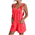 thumbnail image 1 of Économies d'Été! SROBPTY Combinaisons pour Femmes, Mode Femme Été Unie Décontractée Sans Manches à Bretelles Combinaison Courte Rouge Melon D\'eau, TTG, 1 of 5