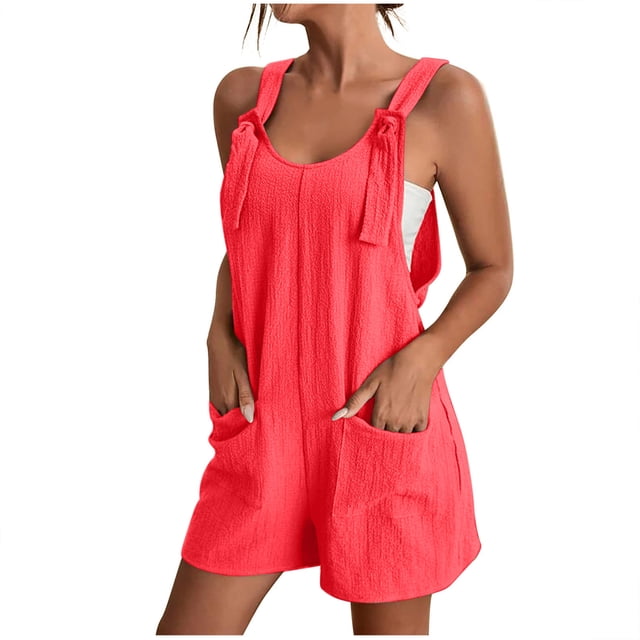Économies d'Été! SROBPTY Combinaisons pour Femmes, Mode Femme Été Unie Décontractée Sans Manches à Bretelles Combinaison Courte Rouge Melon D\'eau, TTG