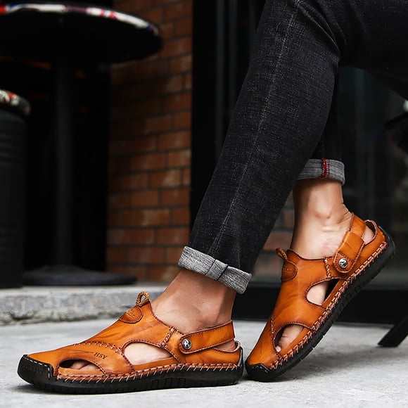 TIMIFIS Sandales pour Hommes Soutien de Voûte Plantaire Décontractées en Cuir Véritable Été Extérieur Plage Sandales de Pêcheur pour Hommes - Été