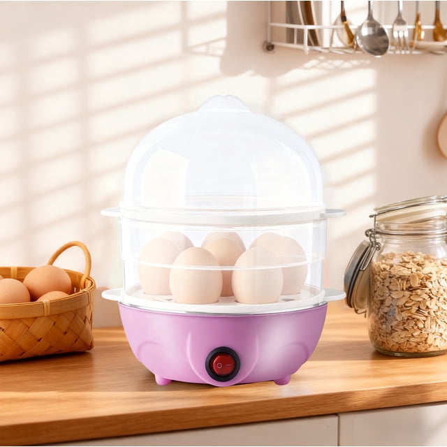 Cagogo under $5 Egg Cooker, Mini Stainless Steel Egg Cooker, Double Layer Boiled Egg Breakfast Maker, Household Electric Appliance, Soft Hard Egg Boiler, Compact Kitchen Tool
