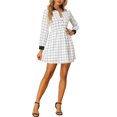 thumbnail image 2 of INSPIRE CHIC Robe-Chemise à Carreaux pour Femme à Manches Longues Boutonnée à Col Pointu S Blanc, 2 of 5