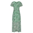 thumbnail image 4 of LOVZFMLL Robe Aguichant Mode Décontractée Imprimée Ajustée Femme Décontractée à Manches Courtes Col en V Longueur Genou Verte 2TG, 4 of 6
