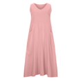 thumbnail image 4 of CHOK Robes Soleil Femmes Été Décontracté Sans Manches Lin Coton Fluide Poche Longue Maxi Robes d'Été pour Femmes Couleur Unie Grande Taille Robe pour Femmes Col en V Robe de Collation des Grades, 4 of 8