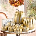 thumbnail image 1 of 8-Piece Assorted Artificial Gold Pumpkins - Fall Harvest Decor Set, 1 of 5