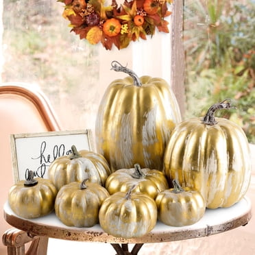 8-Piece Assorted Artificial Gold Pumpkins - Fall Harvest Decor Set