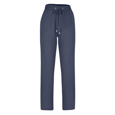 Timegard Cotton Linen Pants for Women Elastic Waist Drawstring Lightweight Pants Fall Casual Solid Color