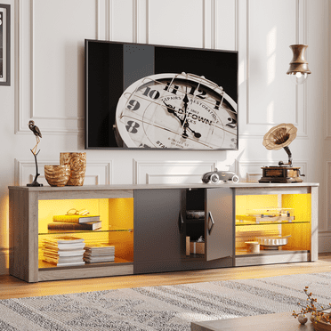 Bestier Meuble Télé avec Éclairage DEL pour Téléviseurs jusqu'à 75 Pouces, Centre Multimédia pour Salon, Gris Délavé