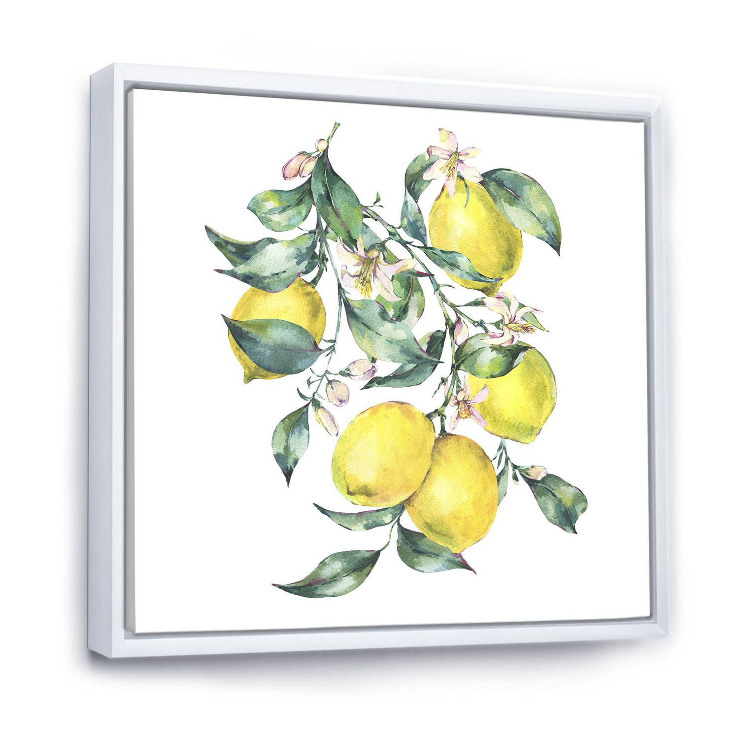 Designart Branche de citrons jaunes et de feuilles I ART MURAL À CADRE FLOTTÉ