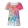 thumbnail image 4 of CEHVOM Fashion Womens Casual Printed Square Neck Short Sleeve Buttons Tops Loose Blouses, 4 of 5