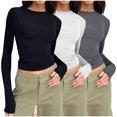 thumbnail image 2 of Birdeem T-Shirts à Manches Longues pour Femmes Mode Décontractée Col Rond Couleur Unie T-Shirt à Manches Longues Chandail Tops Manches 3/4 T-Shirts pour Femmes, 2 of 4