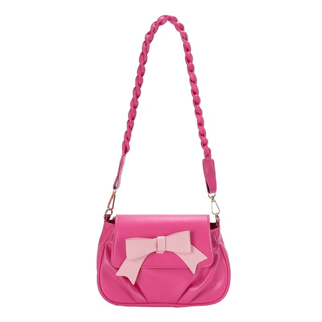 Composite Shoulder Bag Pleated Bow with Zipper Twist Strap Leisure (Orange)