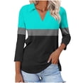 thumbnail image 2 of Hot6sl Économies d'Été Liquidation Blouse & Chemise à Manches Courtes Col Rabattu, T-Shirt Assorti pour Femmes Col en V Col Rabattu Manches 3/4, Haut en polyester pour Femmes Bleu Ciel, L, 2 of 5