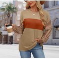 thumbnail image 4 of Amzcrzy Chandail en Molleton Femme Col Rond Manches Longues T-Shirts Décontractés Tunique à Rayures Blocs de Couleur Basiques, 4 of 9