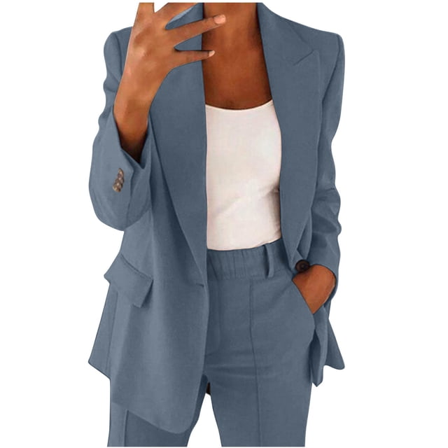 Yuyuzo Womens Plus Size Sets 2 Piece Business Casual Outfits Long Sleeve Open Front Collared Suits Pants Set