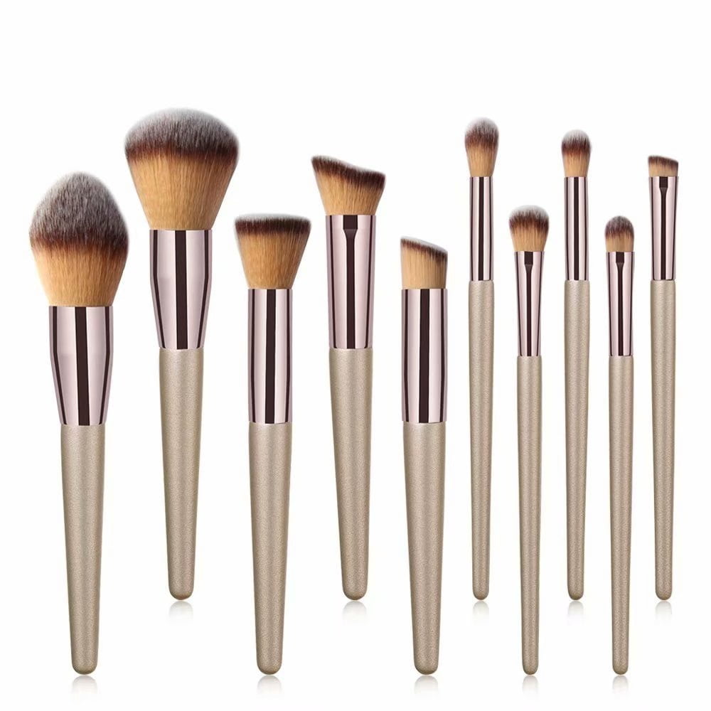 10 Pieces Make Up Brush Set Cosmetic Brushes Professional Cosmetic Makeup Brushes Tools Cosmetic Makeup Brush Set Champagne Gold