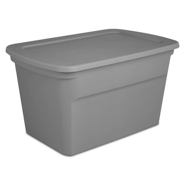 Sterilite 114 Liter Tote, Large Plastic Storage Bin with Snap-on Lid, Stackable, Grey