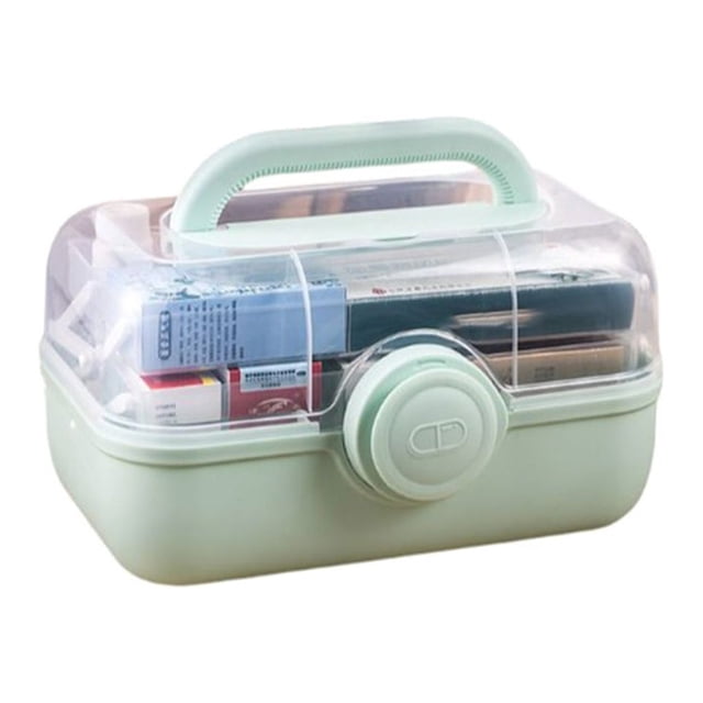 Wweixi Pill Case Capacity 2-layers Drawer Family Loaded Emergency First Aid Kit Organizer Multi-functional Plastic Container Home Green Medium