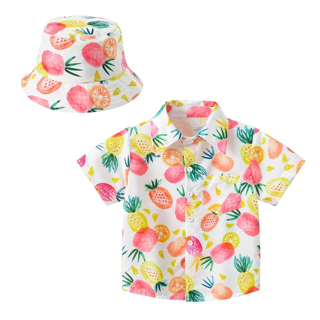 TZEWGL Short Sleeve Summer Cartoon Prints Beach Holiday Floral Print Shirt With Hat 2Pcs Set Clothes For Infnants size 6-12M
