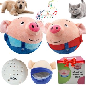?2PCS?Interactive Dog Toys Active Moving Pet Plush Toy with Recording & Music Modes Jumping Squeaky Song shaking Interactive Dog Ball Dog Toys to Keep Them Busy Replaceable Coat (Blue Pig + Red Pig)
