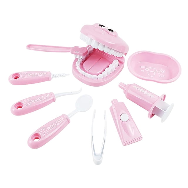 Jeu d'Imitation s 9 Pcs Outils d'Examen d'Imitation Brosse à Dents Dentifrice Imagination Jeu de Rôle pour Enfants 3 4 5 Ans Rose, 17.5x14.5cm