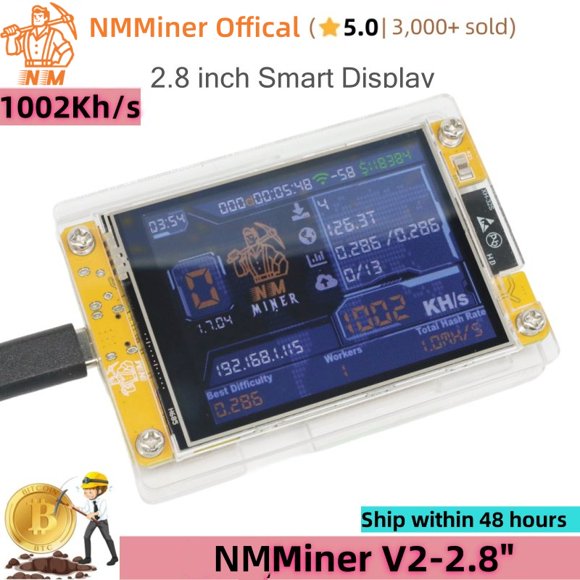 1002Kh/s BTC Solo Miner NMMiner Official NM-2.8" Display SHA256 Bitcoin Lottery Mining Silent NerdMiner V2 BTC Miner Crypto Lotto Machine Gift