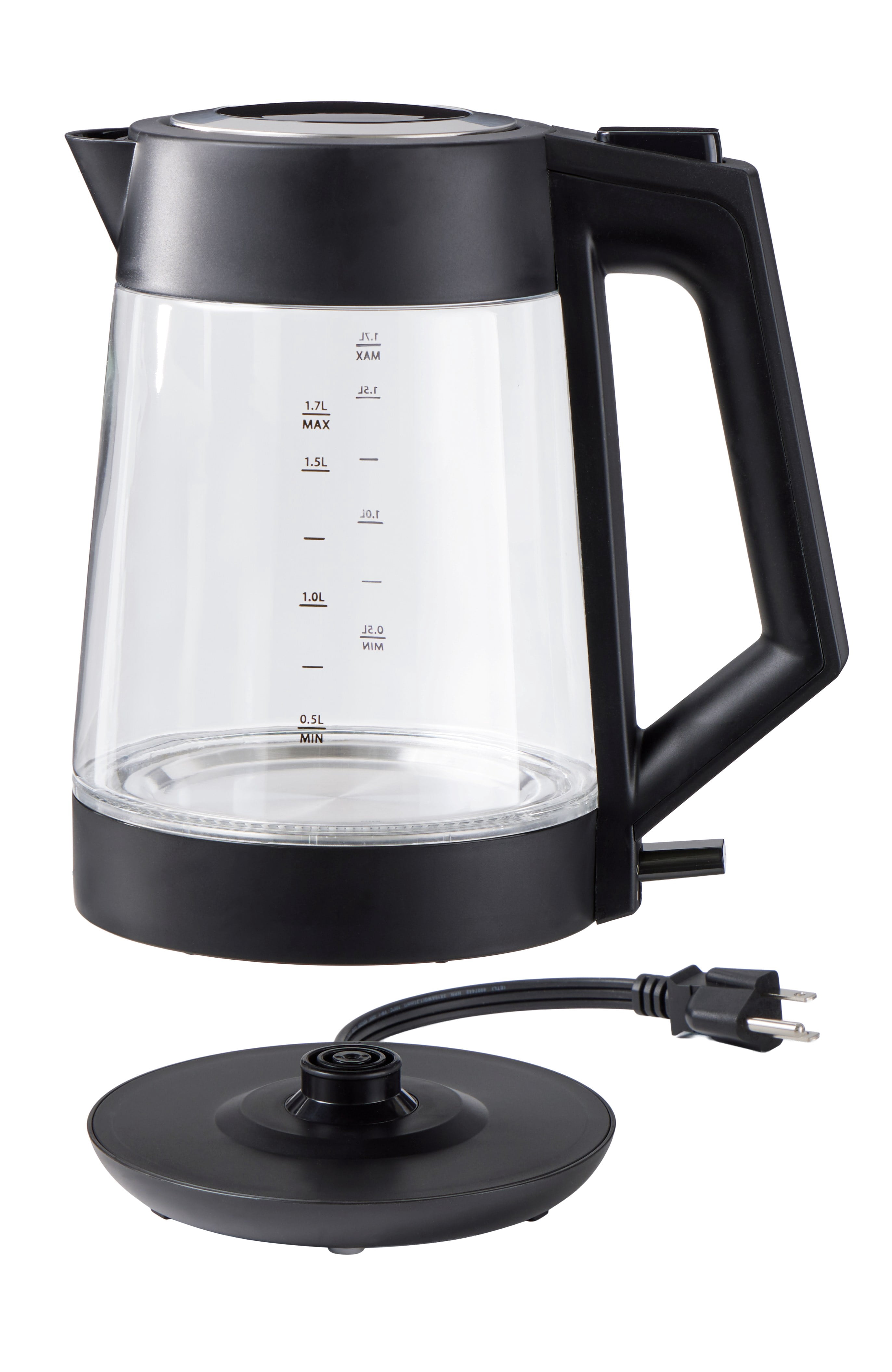 Bouilloire électrique Mainstays 1500 W, 1,7 L, corps en verre, arrêt automatique