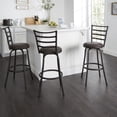 thumbnail image 1 of Mainstays 3 Pack Indoor Adjustable 24" or 29" Bronze Ladder Back Swivel Barstool, Espresso Vegan Leather Seat, 1 of 9