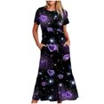 thumbnail image 1 of Robes d'Été Grande Taille pour Femmes 2024 à Manches Courtes, Col Rond, Coupe Ample, Imprimées, Couleur, Longue Robe, Économisez jusqu'à 65 % de Rabais!, 1 of 4