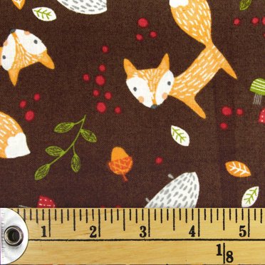 FABRIC CREATIONS Brown Foxes & Acorns Cotton Fat Quarter, 45.7 × 53.3 cm (18 × 21 in), Forest