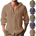 thumbnail image 1 of Gspmoly T-Shirt pour Hommes, Mode Décontractée pour Hommes, Bouton Solide, Col Rond, Manches Longues avec Capuche, Blouse d'Été, Offres de Vacances, 1 of 6