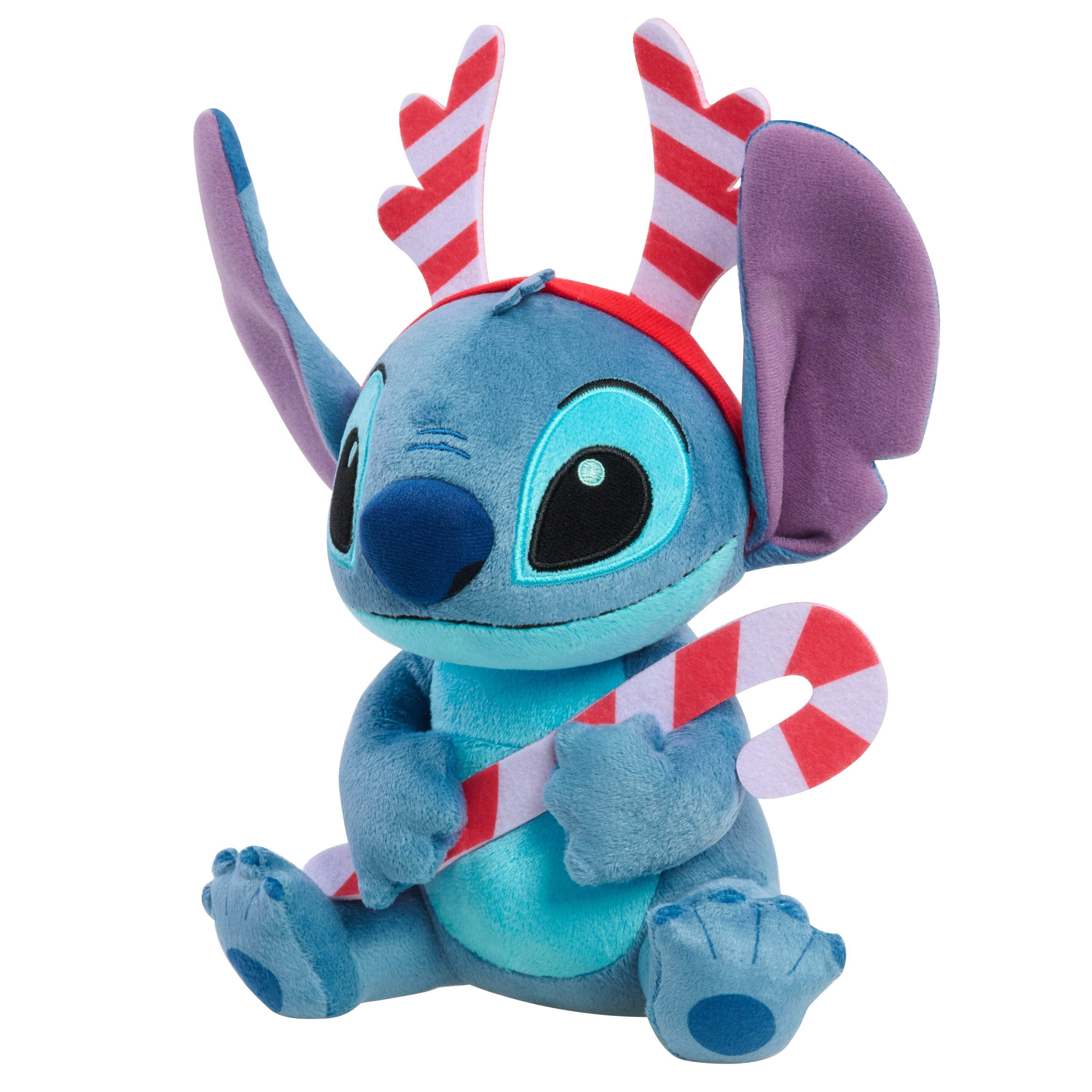 Disney Stitch Holiday Small Plush Toy, 18 cm Stitch in a Plaid Christmas Hat, Kids Toys by Just Play, Ages 2+