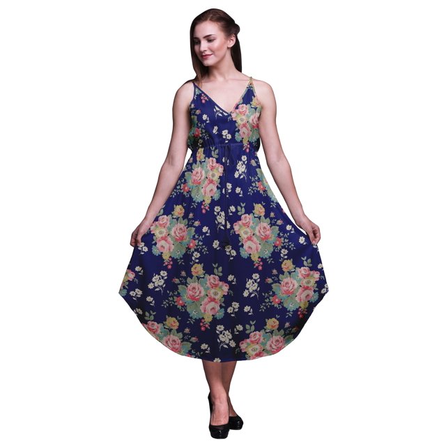 Bimba Robe Midi de Villégiature à Cordon pour Femmes à Imprimé Floral à Bretelles Spaghetti Tenue de Plage-Xx-Grand