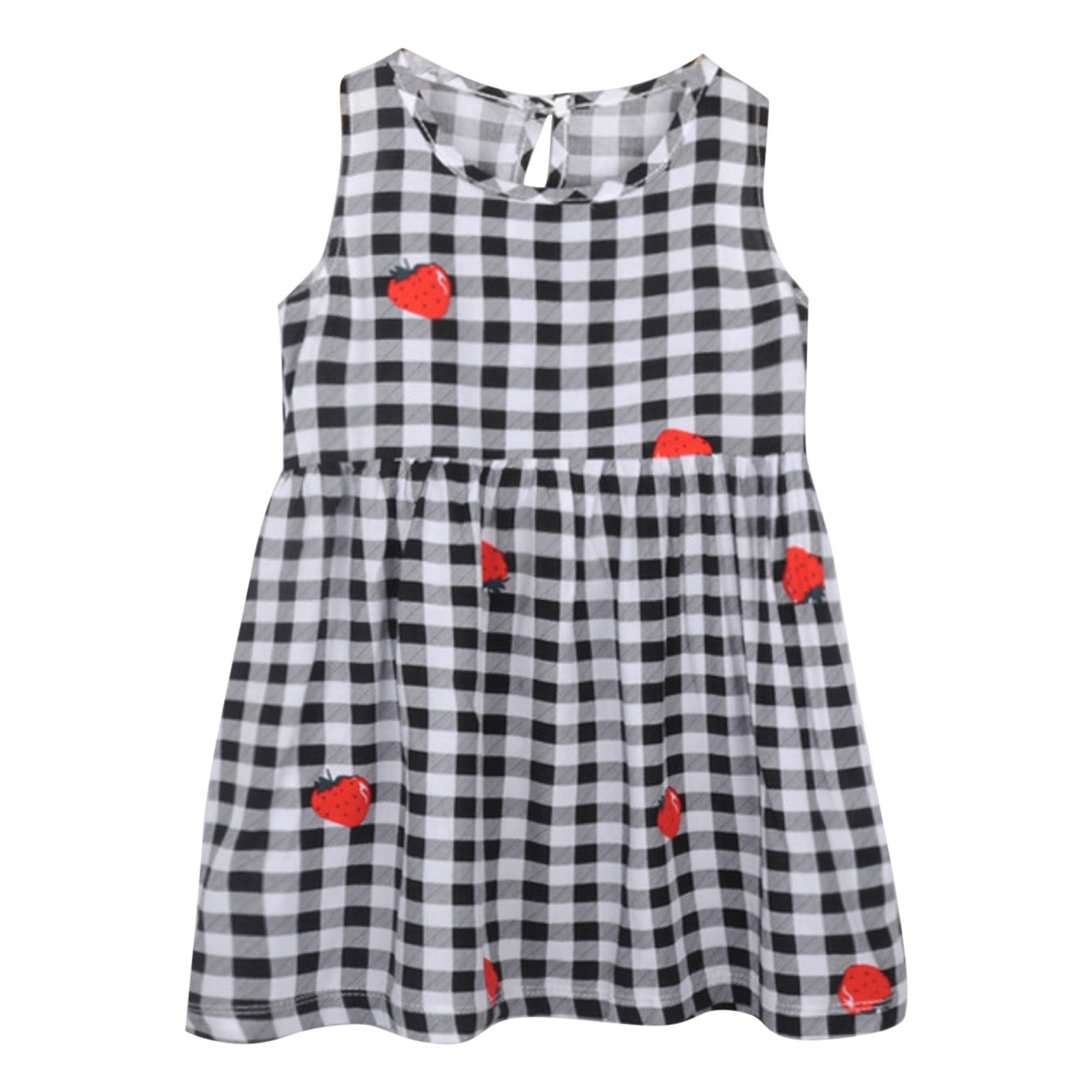 WEAIXIMIUNG Robes pour Ados Décontractées à Manches Courtes Été Robe Sans Manches pour Tout-Petites Filles à Imprimés de Fraises à Volants Robe Décontractée Vêtements