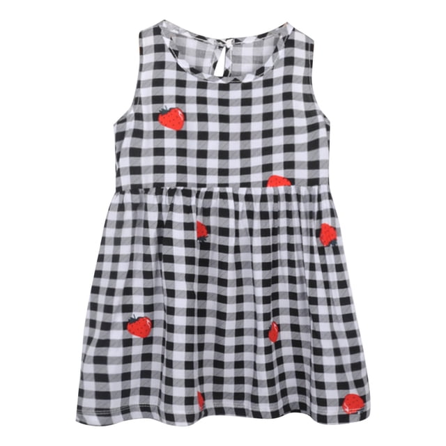 WEAIXIMIUNG Robes pour Ados Décontractées à Manches Courtes Été Robe Sans Manches pour Tout-Petites Filles à Imprimés de Fraises à Volants Robe Décontractée Vêtements