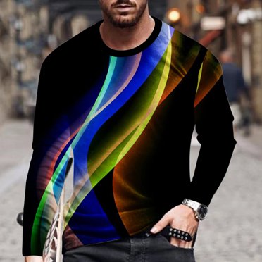 Meichang Long Sleeve T Shirt Men Cotton,Graphic Tees for Men Trendy 3D Optical Illusion Print T-Shirts Funny Crew Neck Gym Long Sleeve Shirts for Men