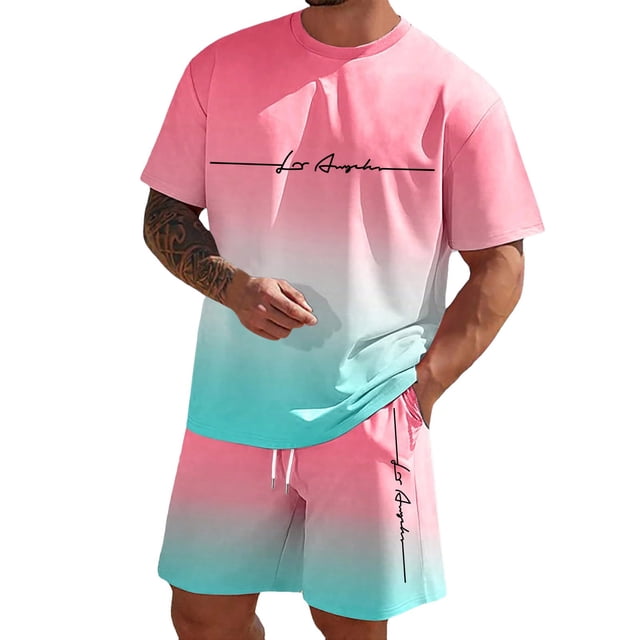 SHIXIAOO Male Print Short Sleeve T Shirt and Shorts Two Piece Set with All Print Print Shirt and Quarter Pants Set Pinstripe Suit Jacket Men Suite for Man Suite for Teens Graduation Suits for Men