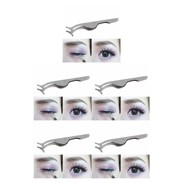relayinert Stainless False Eyelash Extension Tweezer Mulfuction Auxiliary Clip Nipper 1pcs 5Set