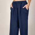thumbnail image 3 of WEIYLL Pants for Women Linen Elastic High Waist Drawstring Wide Leg Yoga Navy Pant size L, 3 of 8