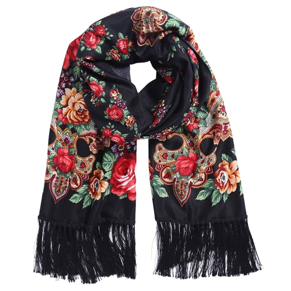 Russian Babushka Womens Scarf Shawl Wrap Traditional Retro Ukraine Style Printed Tassels Long Scarfs
