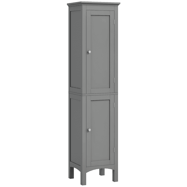 kleankin Armoire de Rangement Haute pour Salle de Bain avec Tablettes Ajustables, Gris. Armoire Mince et Verticale avec Deux Compartiments Fermés Comprenant des Tablettes Ajustables pour un Rangement flexible. Fabriquée en MDF avec Fini Gris Peint, Pattes Surélevées pour Empêcher l'Humidité et Poignées en Alliage pour un Accès Facile. Idéale pour les Espaces de Salle de Bain Compacts et Convient au Rangement de Serviettes, de Produits d'Hygiène Ou de Produits de Nettoyage.