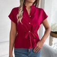 thumbnail image 2 of Yuyuzo Blouses for Women Dressy Casaul Cap Sleeve Button down Work Shirts Drawstring Waisted Ruffle Hem Business Office Top, 2 of 7