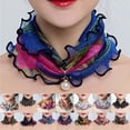 thumbnail image 3 of Trayknick Scarf Painting Print Imitation Pearl Durable Ruffle Edge Lady Headscarf for Banquet, 3 of 13