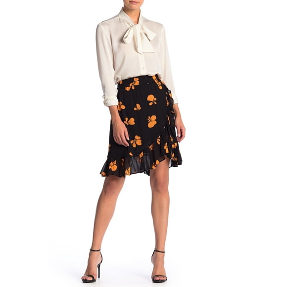 Catherine Catherine Malandrino Ruffle Trimmed Skirt Black/Tangerine Size M $87