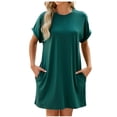 thumbnail image 3 of Timegard Robe T-Shirt Femme à Manches Courtes Col Ras du Cou Robe Basique de Couleur Unie Robe Décontractée Confortable avec Poches, 3 of 5