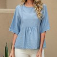 thumbnail image 2 of Diufon Womens Summer Tops Cotton Linen Loose Half Sleeve Crewneck Shirts Oversized Pleated Dress Basic Tee, 2 of 9