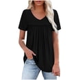thumbnail image 1 of Timegard Womens Summer Tops Ruched Drop Shoulder V Neck Short Sleeve Casual Loose Comfy Blouse Tops, 1 of 6