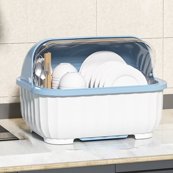 TIMIFIS Kitchen Dishware Organizer - Adjustable Rack for Plates and Bowls with Drainage - Utensil Storage Box with Lid - Cabinet for Tableware Kitchen Essentials